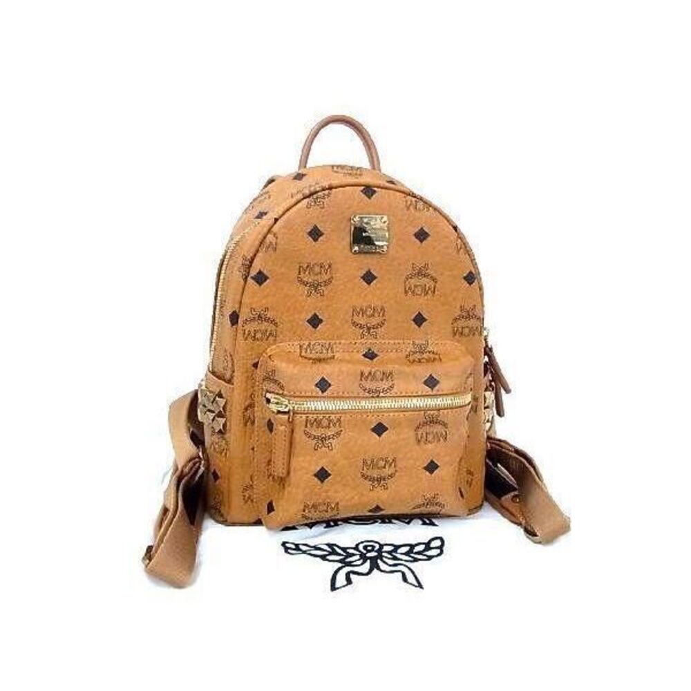 MCM Monogram Visetos Leather Studded Backpack Rucksack Daypack Daypack Brown